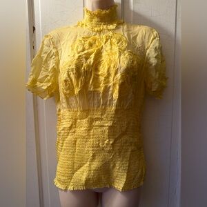 Bebe yellow silk top with appliqué roses L